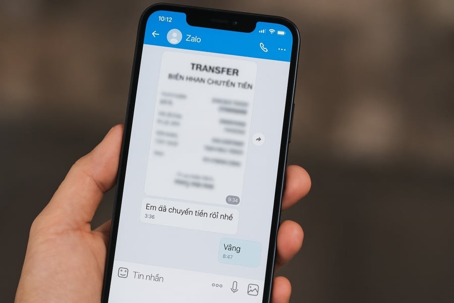Hình ảnh biên lai chuyển khoản giả được gửi qua Zalo – thủ đoạn đánh vào lòng tin khiến nạn nhân sập bẫy.