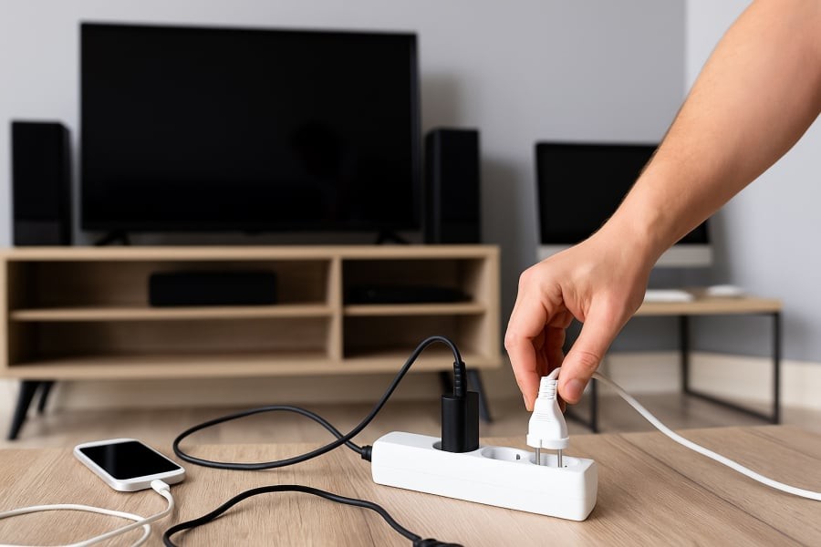 Ngắt thiết bị điện không dùng đến là một cách đơn giản để tiết kiệm điện và tránh nguy cơ chập cháy khi vắng nhà.
