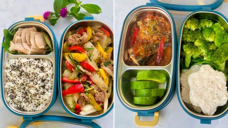 Bữa cơm giàu dinh dưỡng với thịt luộc, thịt bò xào rau củ. Một thực đơn dễ nấu khác bạn có thể tham khảo là cá sốt cà chua, rau luộc, trái cây.