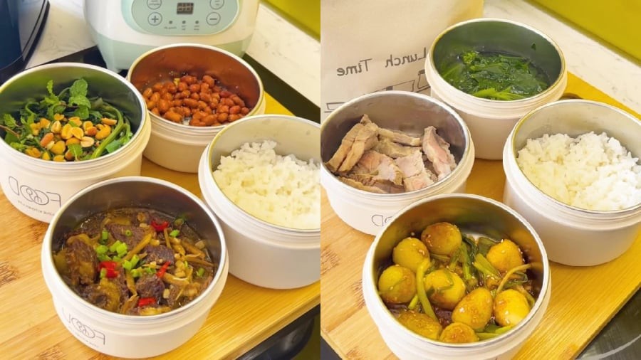 Bữa cơm giàu dinh dưỡng với thịt bò kho, nộm rau muống, lạc rang. Nếu không có nhiều thời gian, bạn có thể tham khảo thực đơn gồm trứng cút rim, thịt luộc và rau luộc.