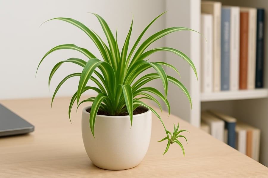 Cây dây nhện rất dễ trồng, dễ nhân giống – phù hợp với mọi không gian sống từ bàn làm việc đến phòng khách.
