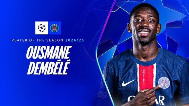 Dembele nhận giải ầu thủ xuất sắc nhất UEFA Champions League mùa giải 2024/25