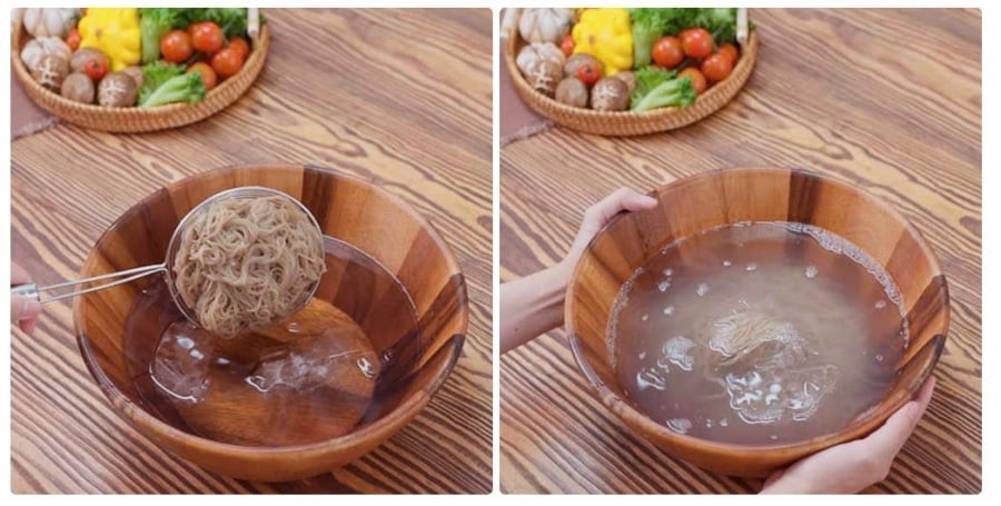 Trụng mì và sơ chế món ăn kèm