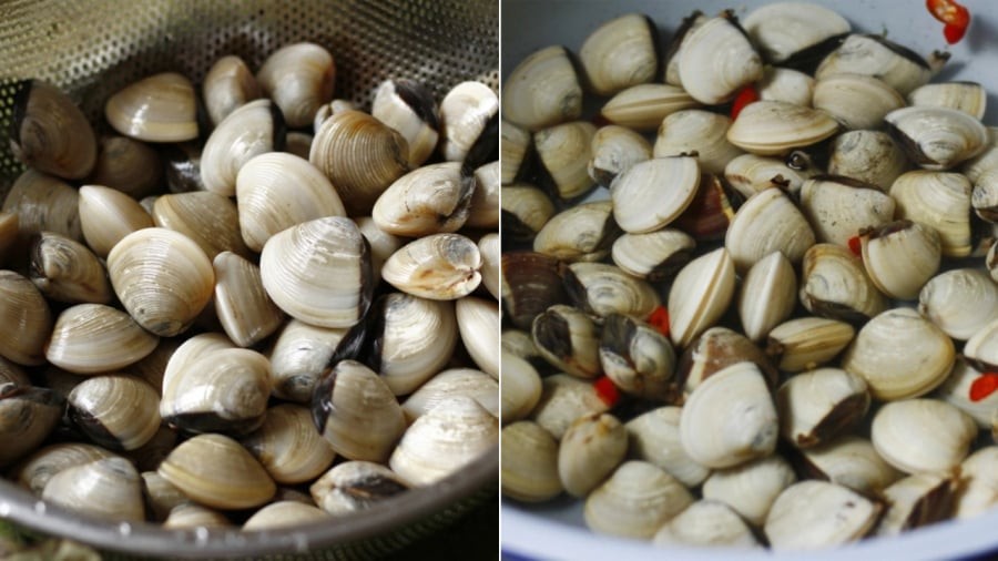 Bạn cần phải ngâm ngao trong nước để ngao nhả sạch cát trước khi nấu.