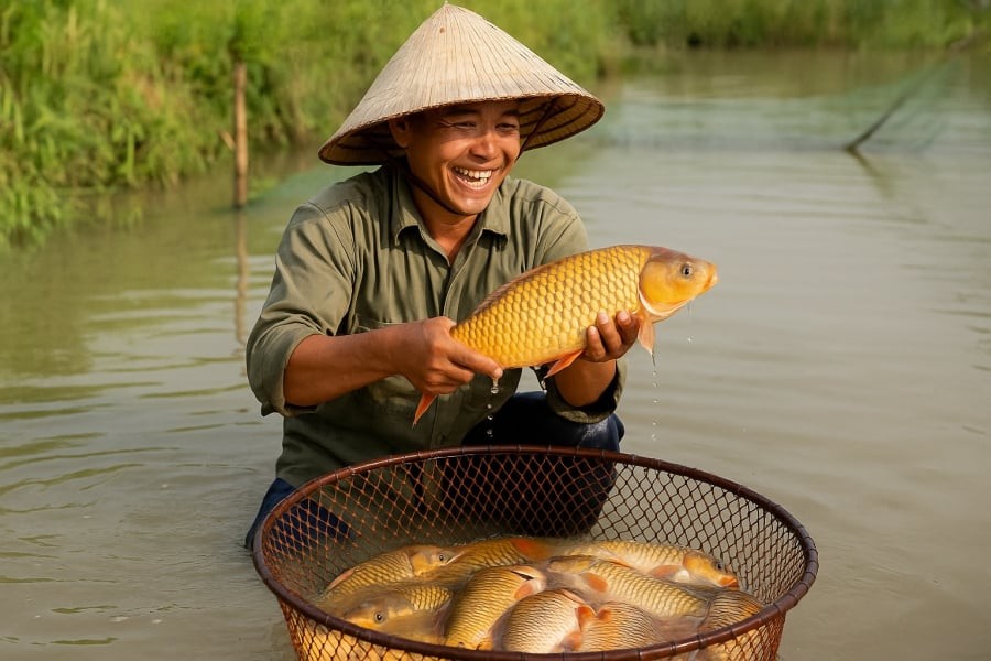 Người nông dân miền Tây thu hoạch cá chép giòn – mô hình thu hàng tỷ đồng mỗi năm.