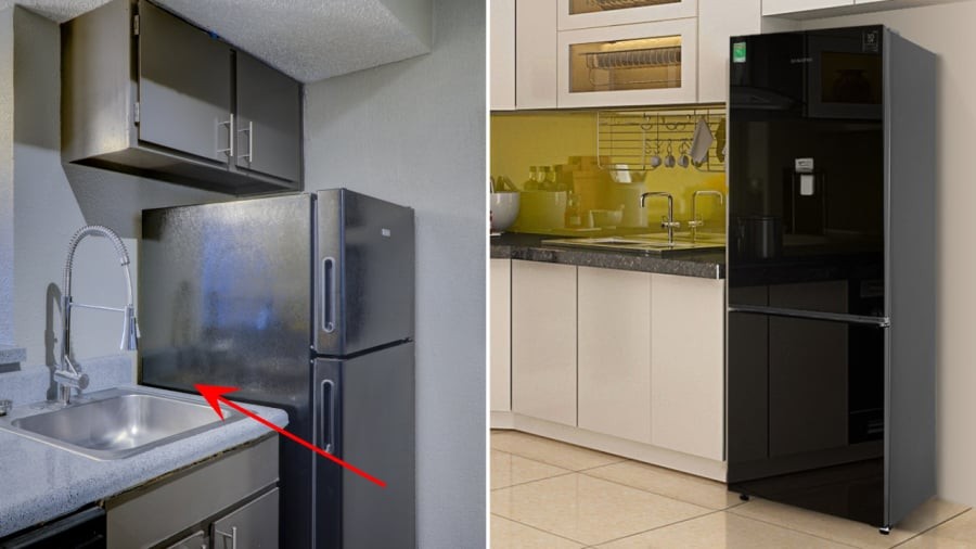 Gia chủ không nên đặt tủ lạnh ngay cạnh các khu vực có nước như bồn rửa bát.