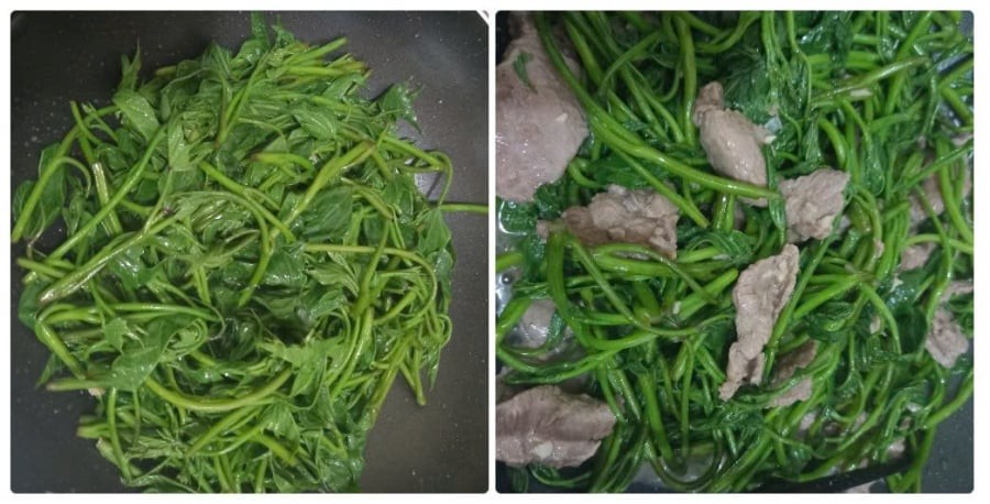 Xào rau lang với thịt bò