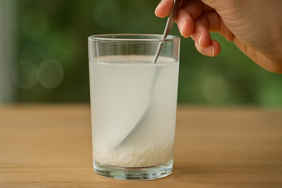 Dùng nước để kiểm tra gạo là cách đơn giản giúp phát hiện hóa chất tẩy trắng.