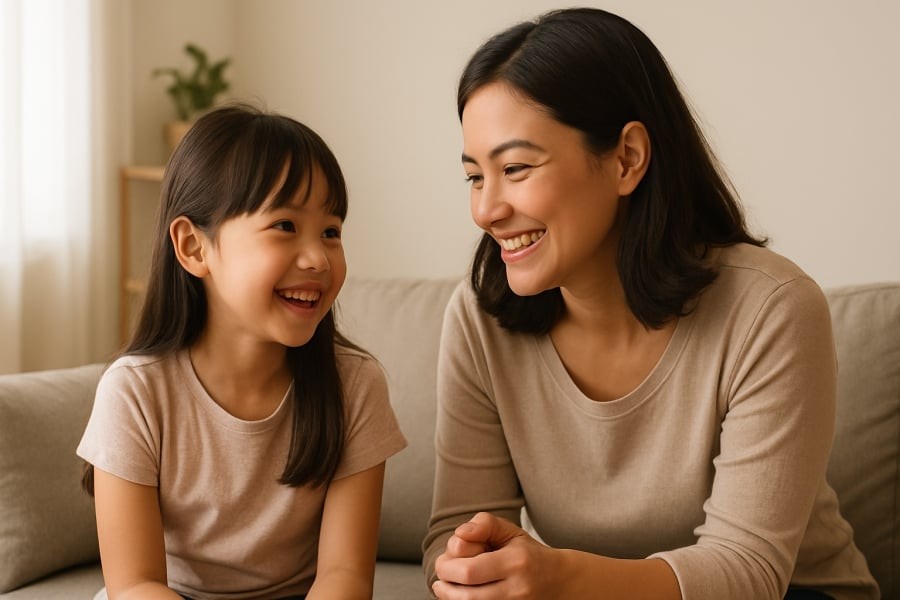 Khoảnh khắc trò chuyện yêu thương giúp trẻ cảm thấy được thấu hiểu và hợp tác hơn.