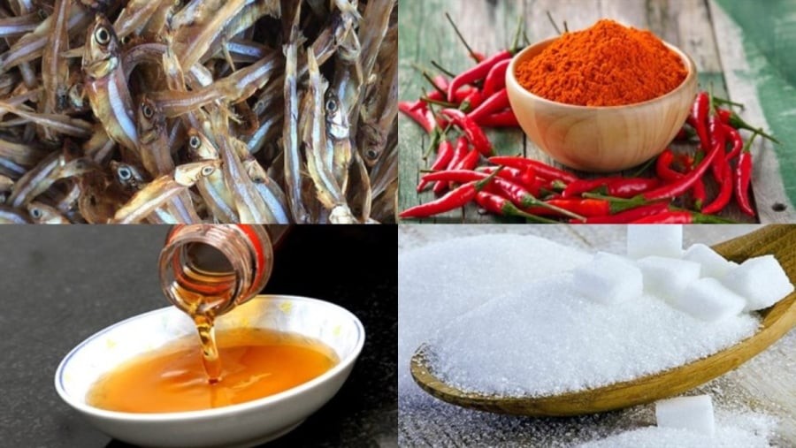 Nguyên liệu làm món cá cơm khô rim tỏi ớt