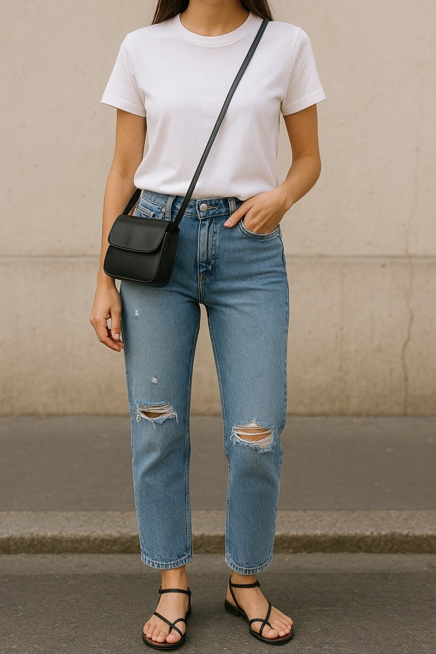 Đơn giản nhưng không nhàm chán với áo thun trơn và jeans – set đồ chuẩn street style.