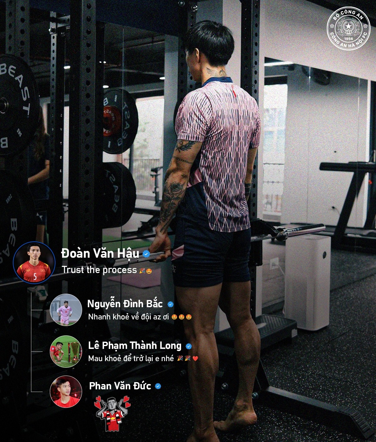 Văn Hậu nhận được nhiều lời động viên từ các đồng đội, đồng nghiệp và người hâm mộ. Ảnh: CAHN FC.