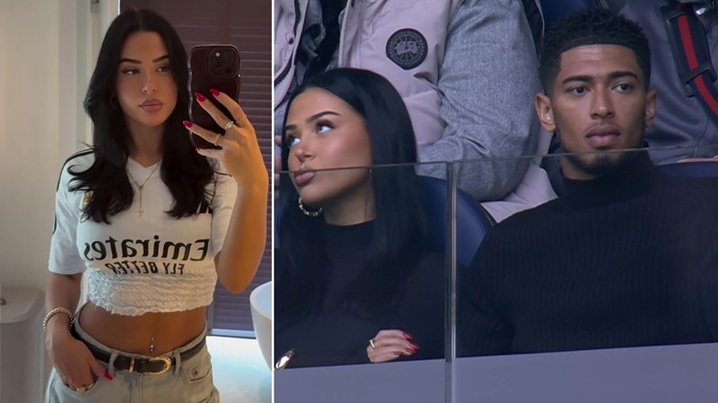 Bạn gái Jude Bellingham khoe chiếc áo crop top Real Madrid độ chế.