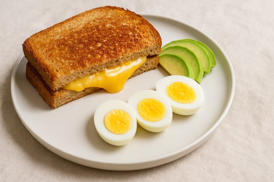 Bánh mì nguyên cám kẹp phô mai – bữa sáng đơn giản, bổ sung canxi hiệu quả.