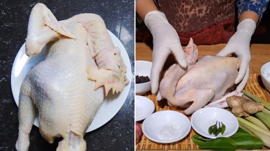 Gà cần được rửa sạch để khử mùi hôi trước khi luộc.