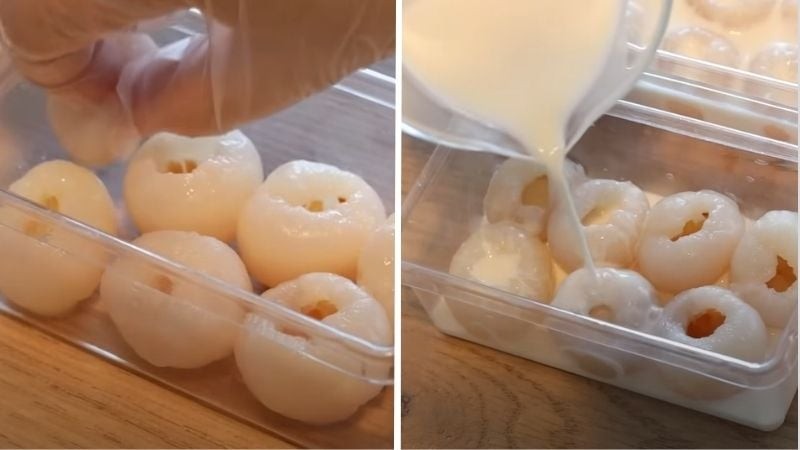 Xếp vải vào khuôn và đổ khúc bạch lên trên