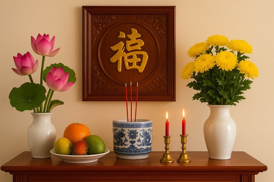 Hoa sen và cúc vàng là lựa chọn lý tưởng mang lại sự thanh tịnh và vượng khí cho bàn thờ ngày Rằm.