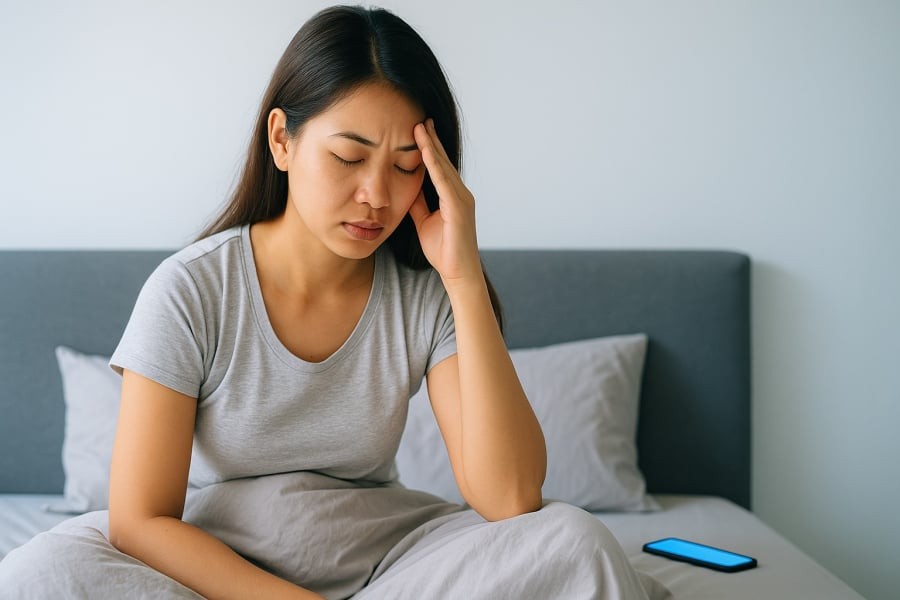 Thức khuya và dùng điện thoại trước khi ngủ là nguyên nhân hàng đầu khiến da lão hóa nhanh.