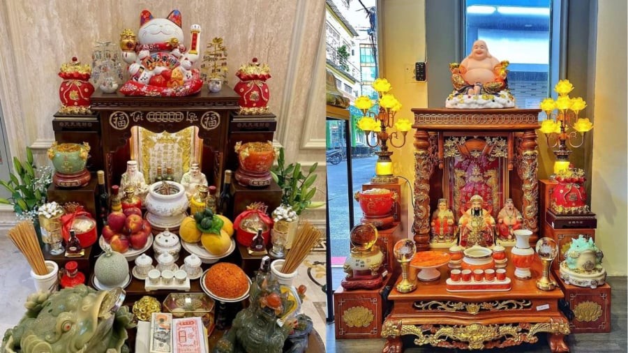 Ban thờ Thần Tài thường đặt ở mặt đất ngay cửa ra vào