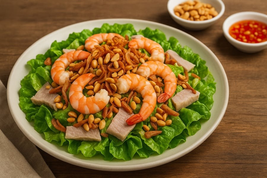 Gỏi rau diếp tôm thịt – món ăn vừa mát lành, vừa bổ sung canxi tự nhiên cho cơ thể.