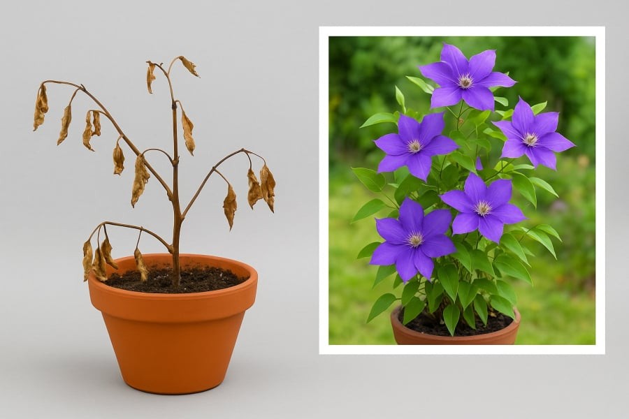 Clematis có thể trông như đã chết giữa mùa hè, nhưng thực ra chỉ đang