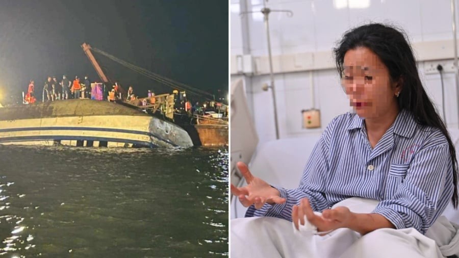 Chị L. may mắn thoát ra khỏi khoang tàu lật. Sau đó, chị cố gắng bơi vào tàu với hy vọng tìm được chồng con.