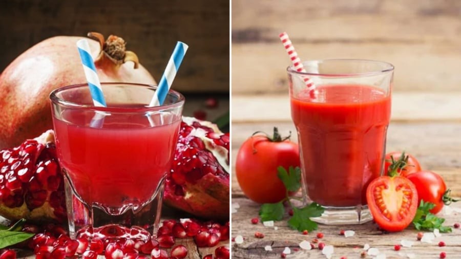 Nước ép lựu, nước ép cà chua là những loại đồ uống tự nhiên tốt cho làn da, giúp da