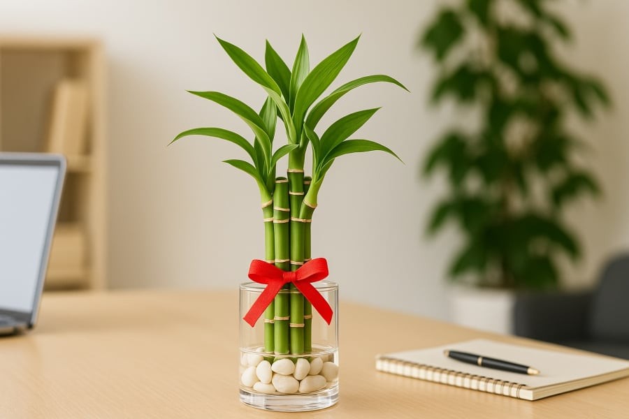 Cây Phát Lộc 5 thân – biểu tượng của tiền tài, đặt bàn làm việc giúp tăng cường vận may tài chính.
