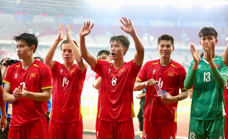 U23 Việt Nam hiện tại tỏ ra rất mạnh mẽ trong các tình huống không chiến. Ảnh: VFF.