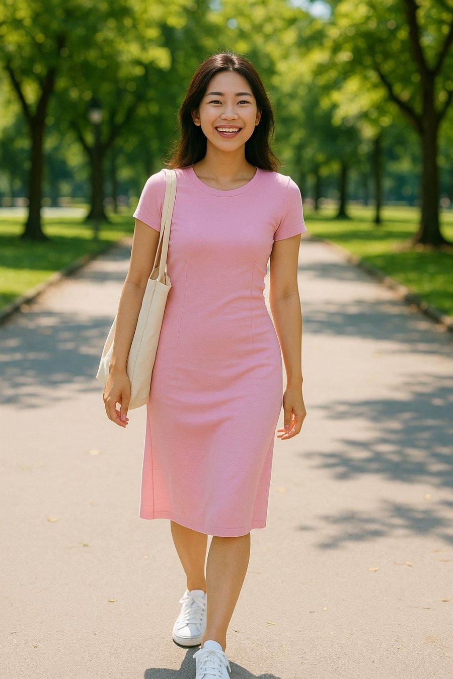 Váy hồng pastel ngọt ngào giúp nàng thêm phần nữ tính và nổi bật trong ngày hè rực rỡ.