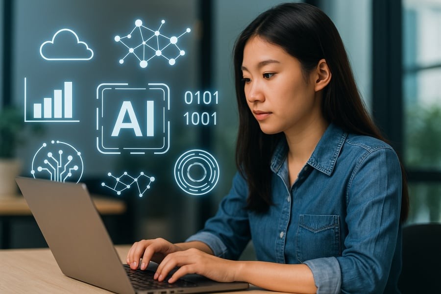 Sinh viên ngành Trí tuệ nhân tạo học lập trình và phát triển giải pháp công nghệ thực tế.