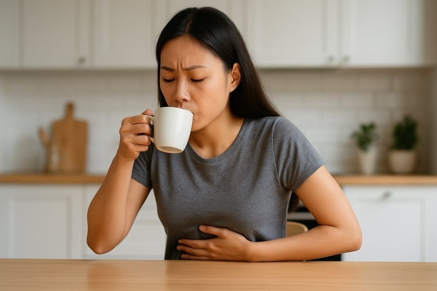 Uống cà phê khi bụng đói dễ gây cồn cào, lo lắng và ảnh hưởng đến dạ dày.