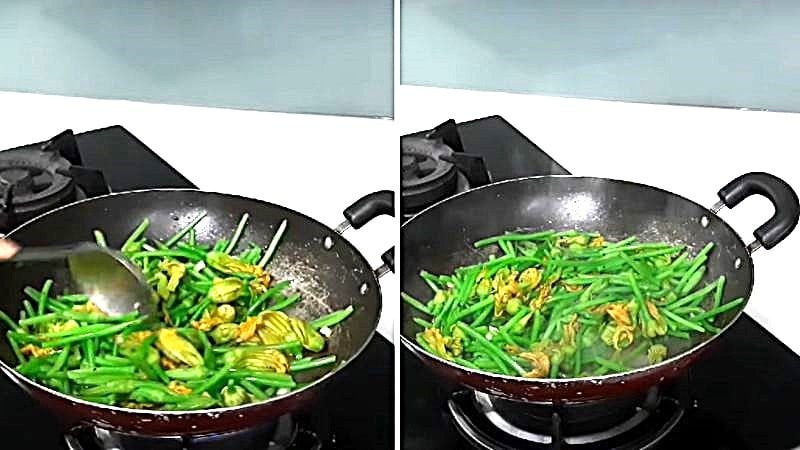 Món bông bí xào tỏi đã hoàn thành