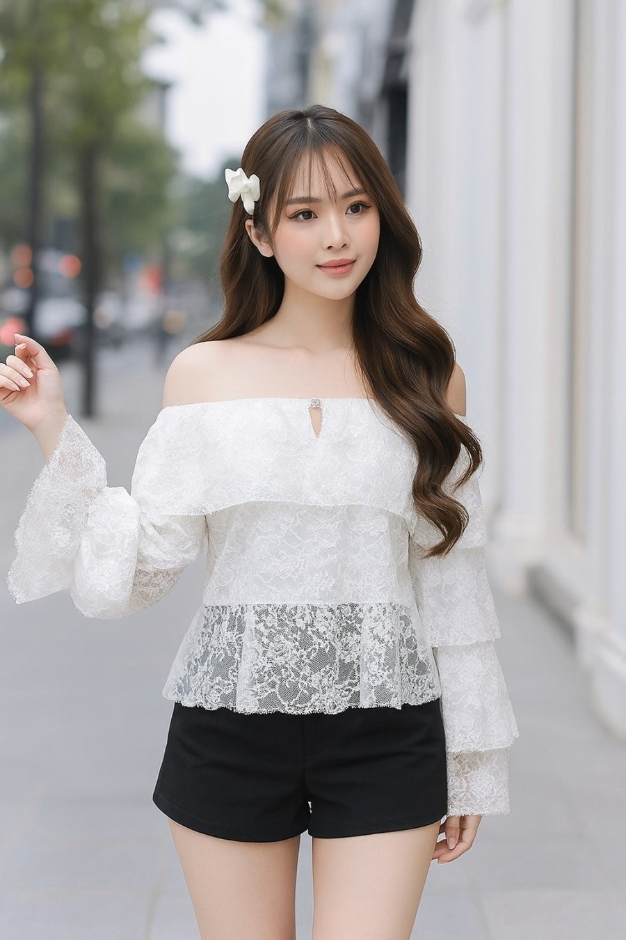 Nếu bạn đang tìm một set đồ vừa mát mẻ vừa thời trang cho mùa hè, áo ren trễ vai kết hợp cùng quần shorts chắc chắn là lựa chọn không thể bỏ qua