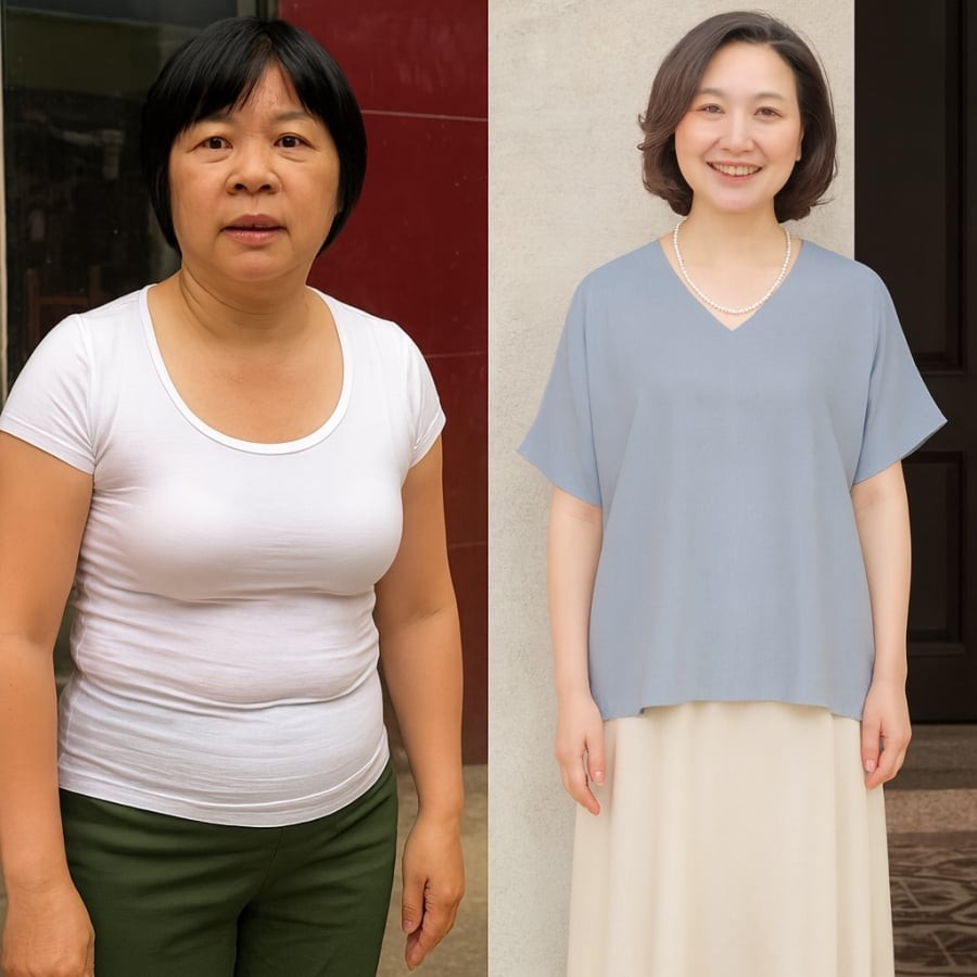 Chỉ cần đổi từ áo bó sát sang dáng suông nhẹ, vóc dáng sẽ thanh thoát và trẻ trung hơn hẳn.