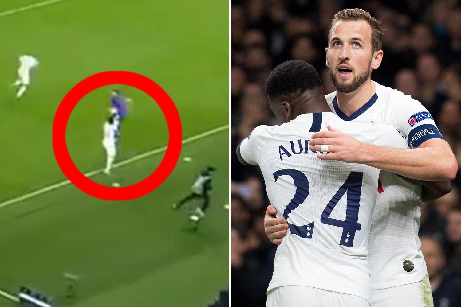 Tình huống ném biên dẫn đến bàn thắng của Tottenham trước Olympiacos.