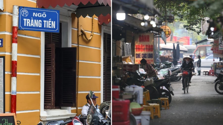 Ngõ Tràng Tiền ngay gần khu vực Nhà hát Lớn Hà Nội, là nơi tập trung khá nhiều quán ăn.