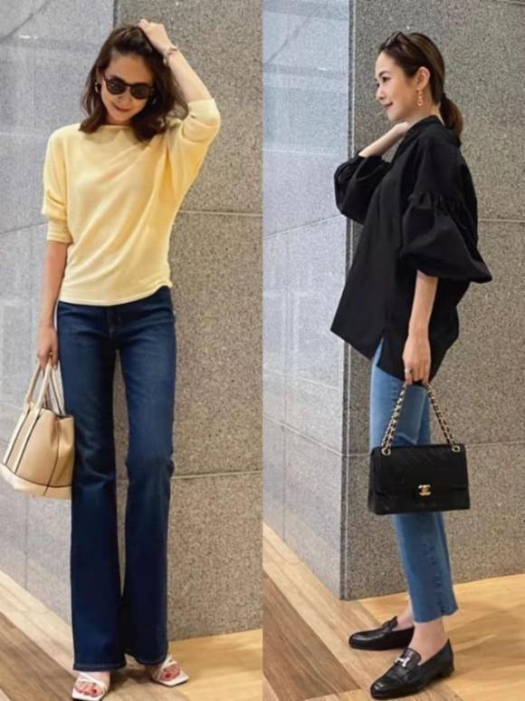 Các quý bà cũng hoàn toàn có thể diện trang phục có họa tiết màu sắc trên nền tối màu để vừa giấu dáng. 