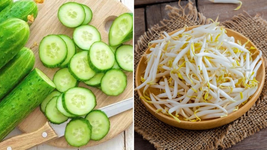 Giá đỗ, dưa chuột cung cấp nhiều nước và các dưỡng chất quan trọng cho cơ thể.