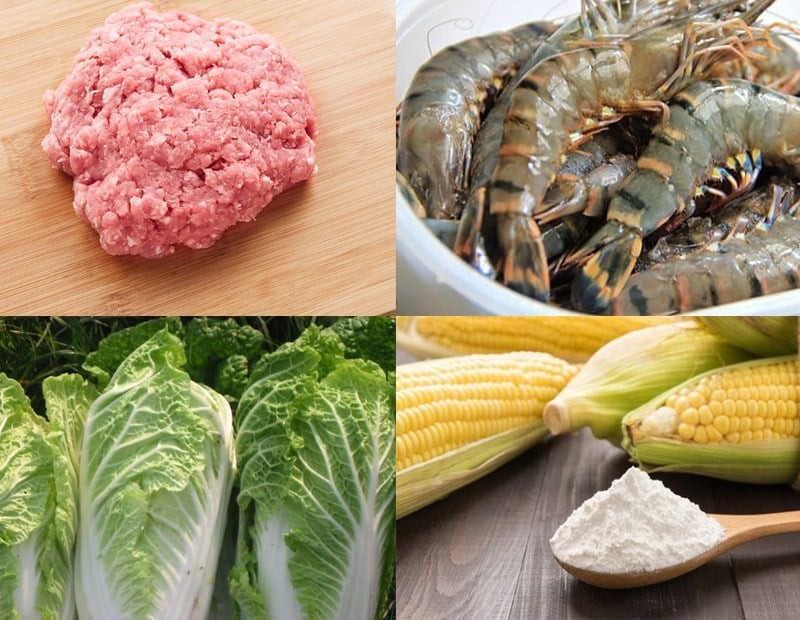 Nguyên liệu làm món sủo cảo tôm thịt