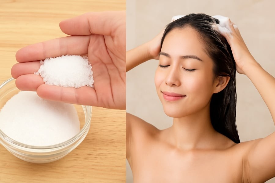 Chỉ sau vài lần gội đầu với muối, mái tóc trở nên chắc khỏe, sạch lâu và không còn gàu.