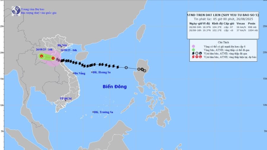 Bão số 5 đã suy yếu thành áp thấp ở Trung Lào