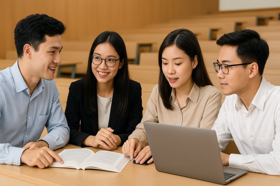 Sinh viên ngành Luật Kinh tế năng động, rèn luyện tư duy và kỹ năng thực tế ngay từ trên ghế nhà trường.