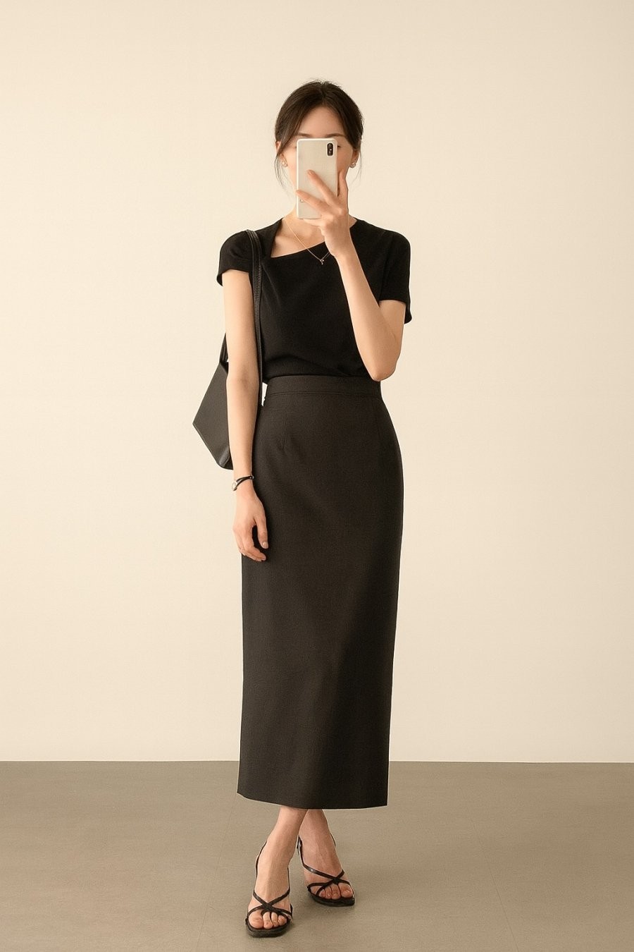 Chi tiết nhỏ ở phần cổ áo đủ để outfit công sở thêm cuốn hút.