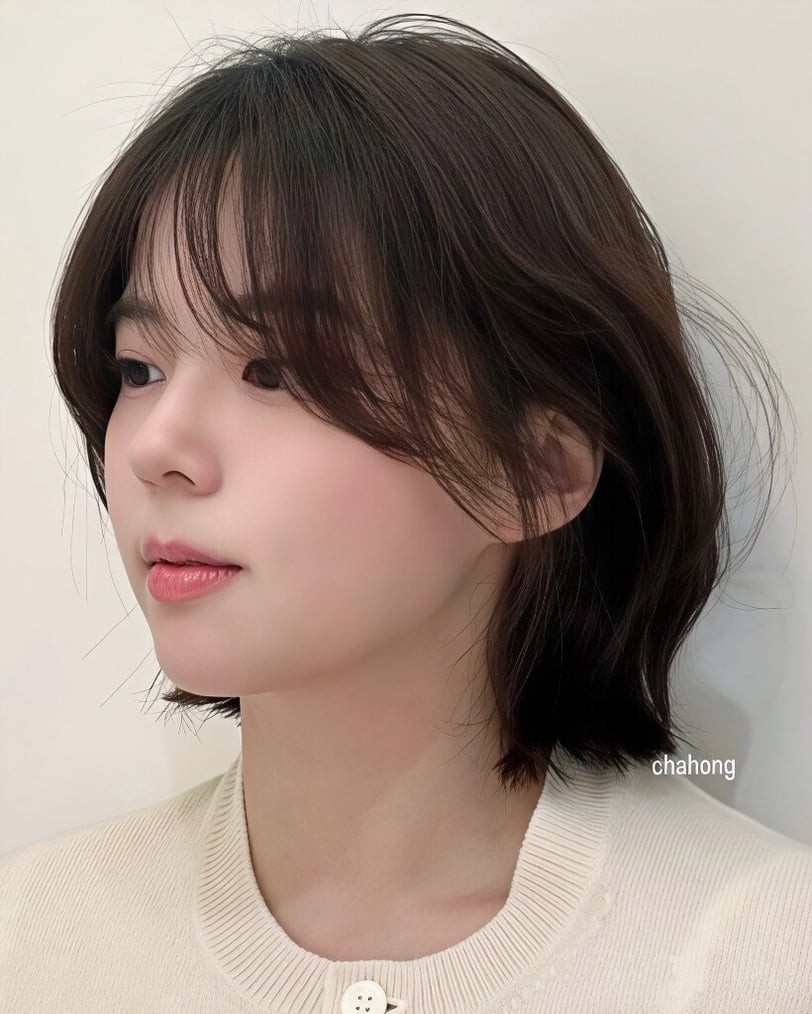 Kiểu này tạo dáng cong mềm mại, giúp tóc tự ôm nhẹ vào gương mặt.