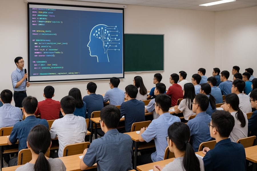 Sinh viên ngành Khoa học máy tính và Trí tuệ nhân tạo đang theo học trong môi trường hiện đại, chuẩn bị bước vào thị trường lao động khát nhân lực.