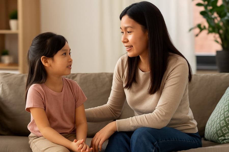 Dành thời gian trò chuyện giúp con hiểu điều gì nên giữ riêng để bảo vệ chính mình.