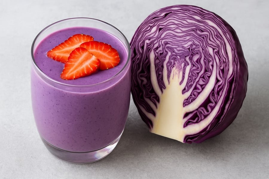 Smoothie bắp cải tím – công thức vừa ngon miệng vừa giúp da sáng, tóc chắc khỏe.