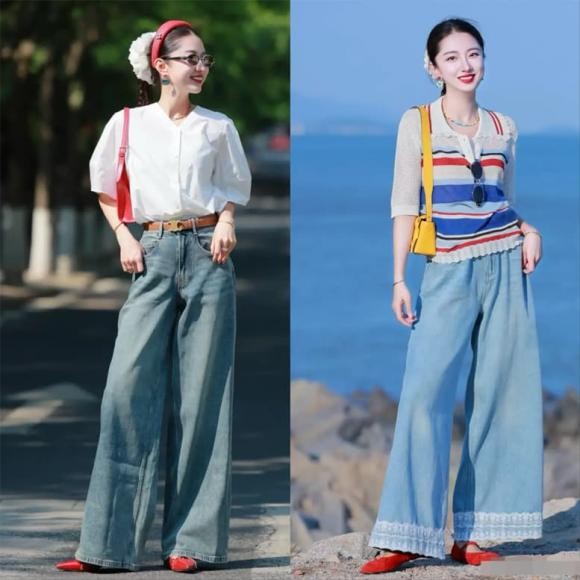 Với phụ nữ ngoài 40, đây là món đồ vừa trẻ trung hơn quần đen, vừa dễ phối đồ hơn các gam màu nổi bật.