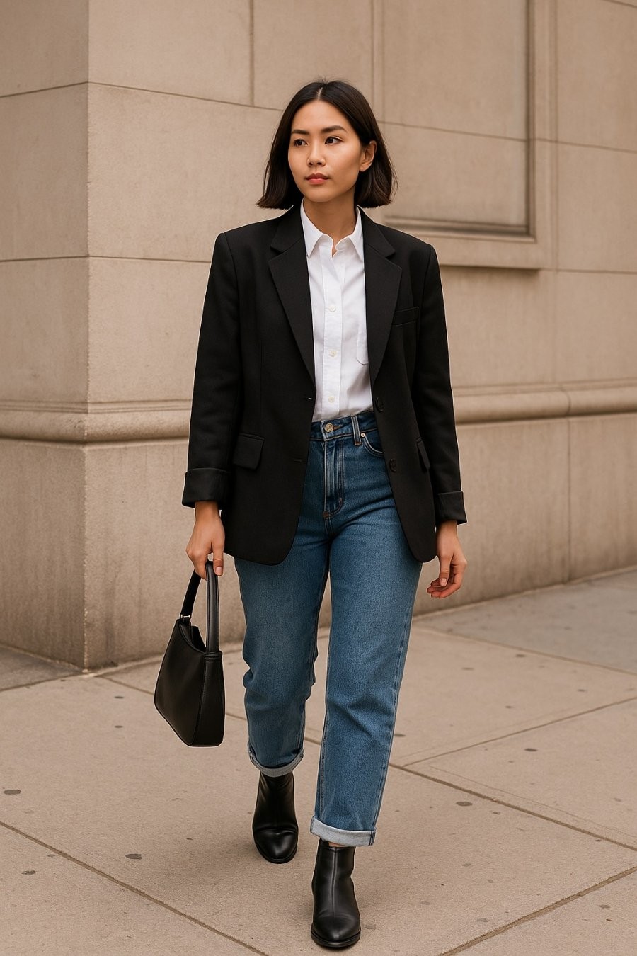 Blazer kết hợp ankle boots – lựa chọn hoàn hảo cho những ngày xuân se lạnh.